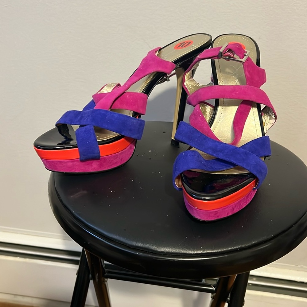 Multi- Color Jessica Simpson size 10 suede and patent leather heel